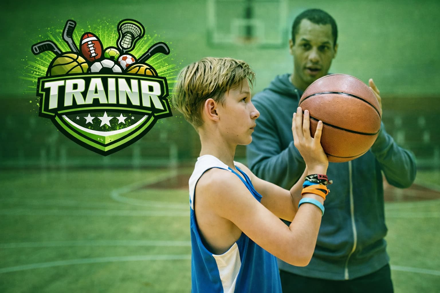 Youth basketball athlete receiving instruction from a trainer