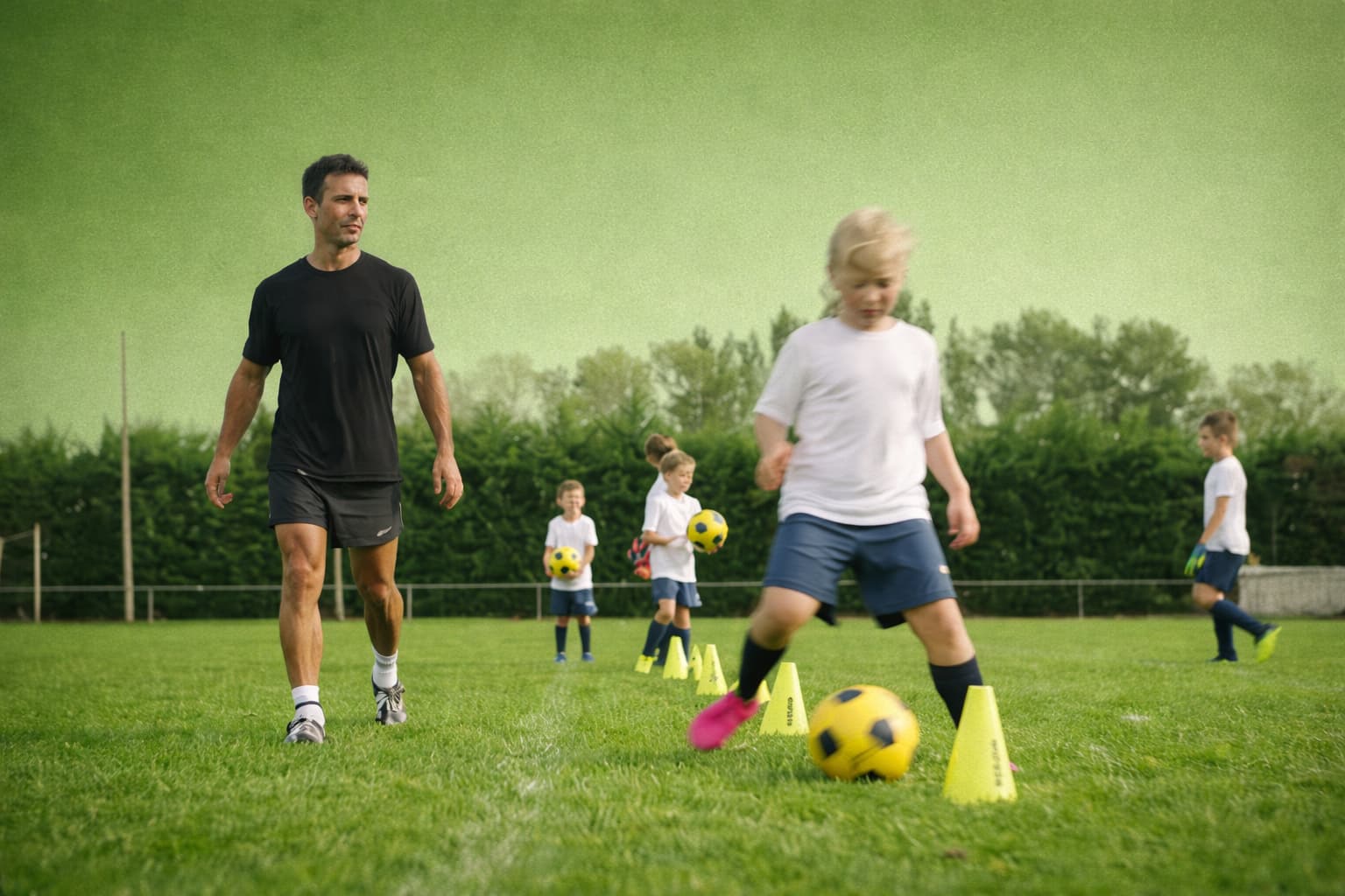 Youth soccer training drill on the pitch